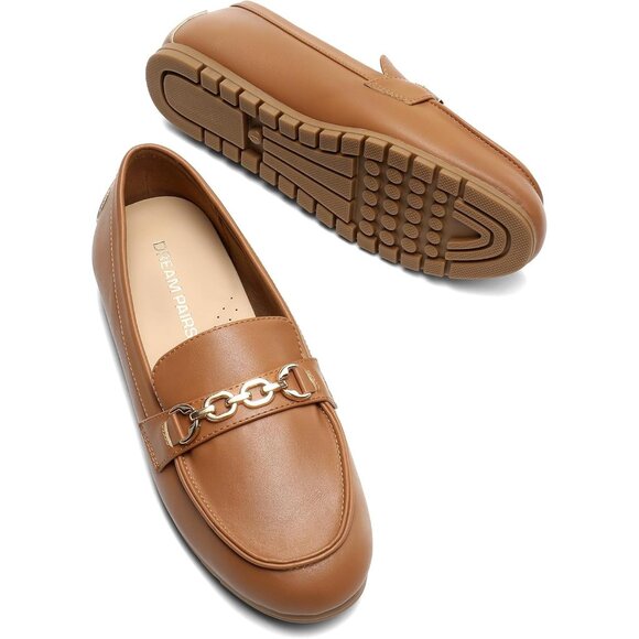 Dream Pairs Women Brown-pu Faux Leather Lightweight Arch Support Slip On Flat - Picture 4 of 9